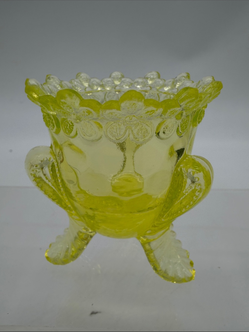 Degenhart Vaseline Glass Toothpick Holder Chartreuse Green Florescent